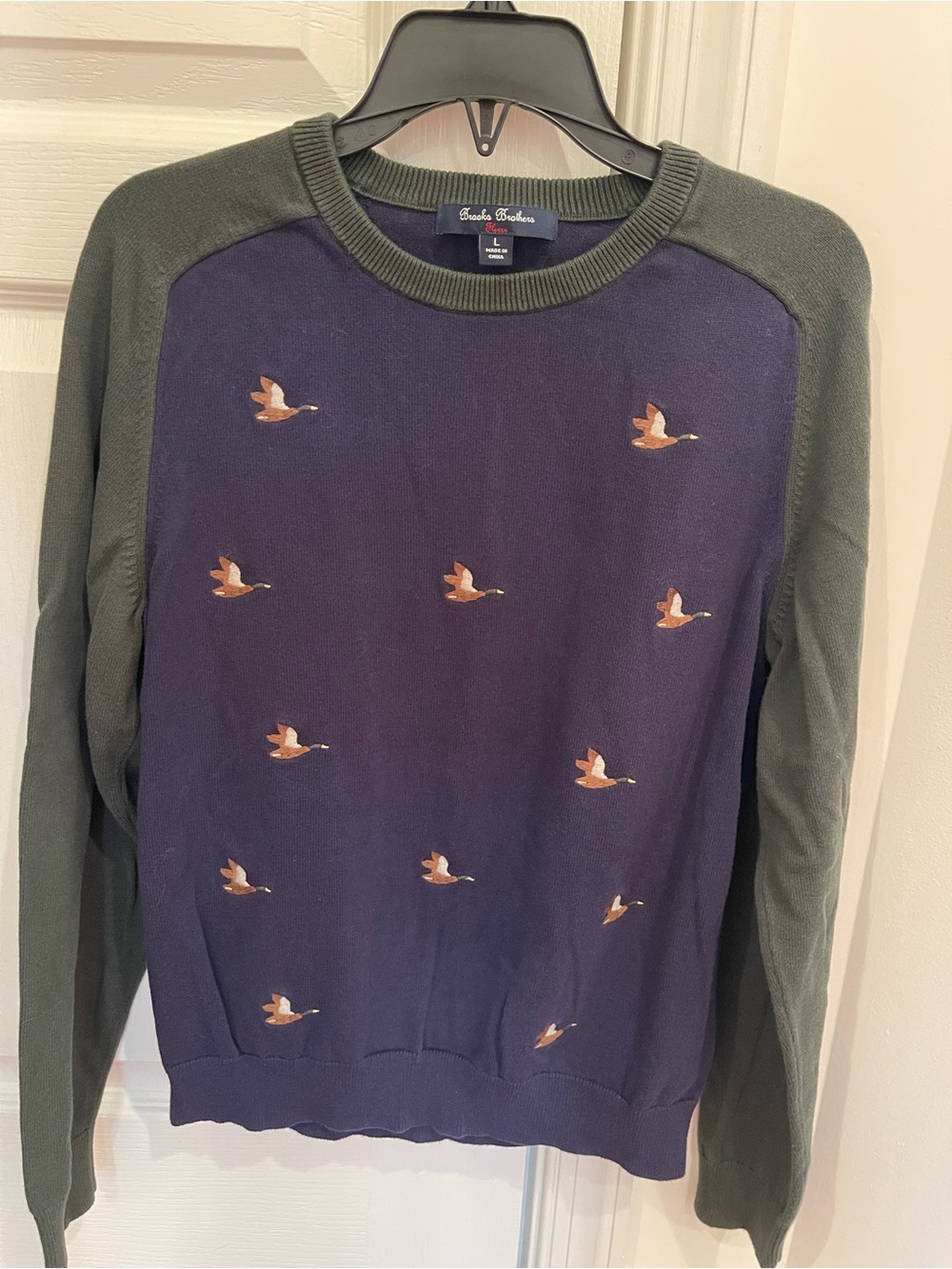 Boys L Brooks Brothers Sweater Cotton Embroidered Ducks Fall